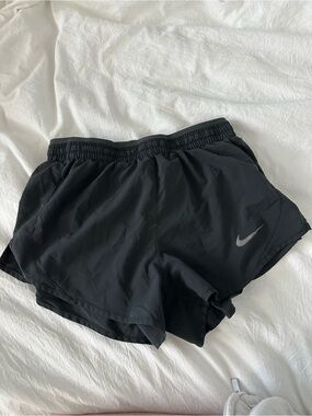 Nike Women's Black Athletic Running Shorts with Gray Swoosh